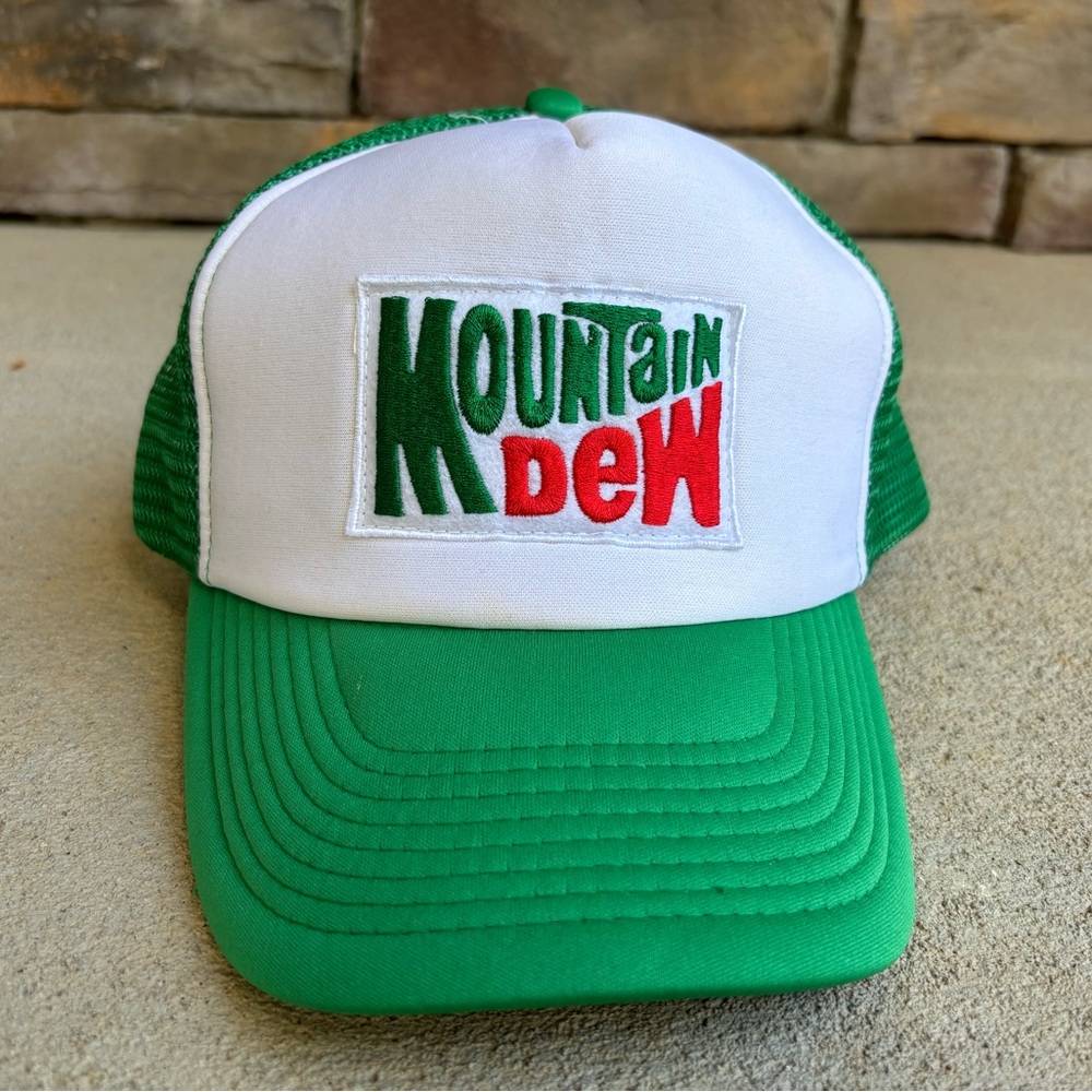Mountain Dew Trucker Hat Green White Mesh Snapback Retro Logo Cap
